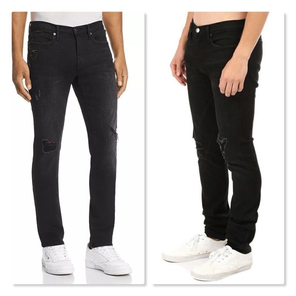 🎴 FRAME 🎴 L'Homme Distressed Skinny Fit Jeans - [Size 38x33, Black]